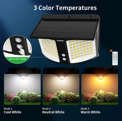 Solar Motion Sensor Light with Remote, 1200LM Dual-Color Security Floodlight for Yard & Garage
