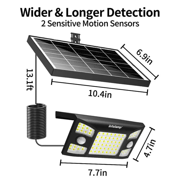 Solar Flood Light with Separate Solar Panel & Dual Motion Sensors