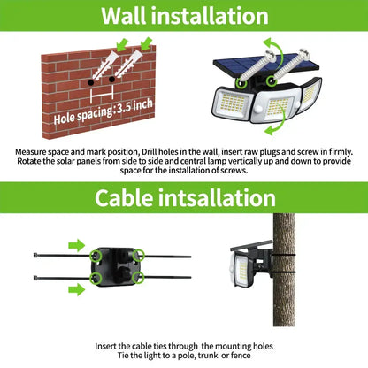 3-Head Solar Flood Light with Motion Sensor & 270° Angle Lighting
