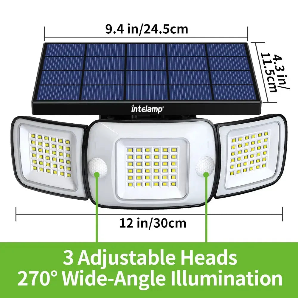 3-Head Solar Flood Light with Motion Sensor & 270° Angle Lighting