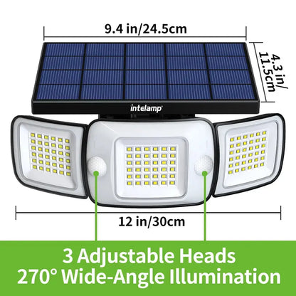3-Head Solar Flood Light with Motion Sensor & 270° Angle Lighting