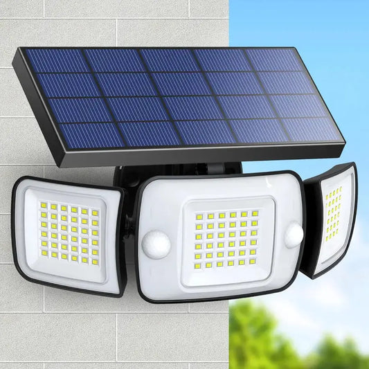 3-Head Solar Flood Light with Motion Sensor & 270° Angle Lighting