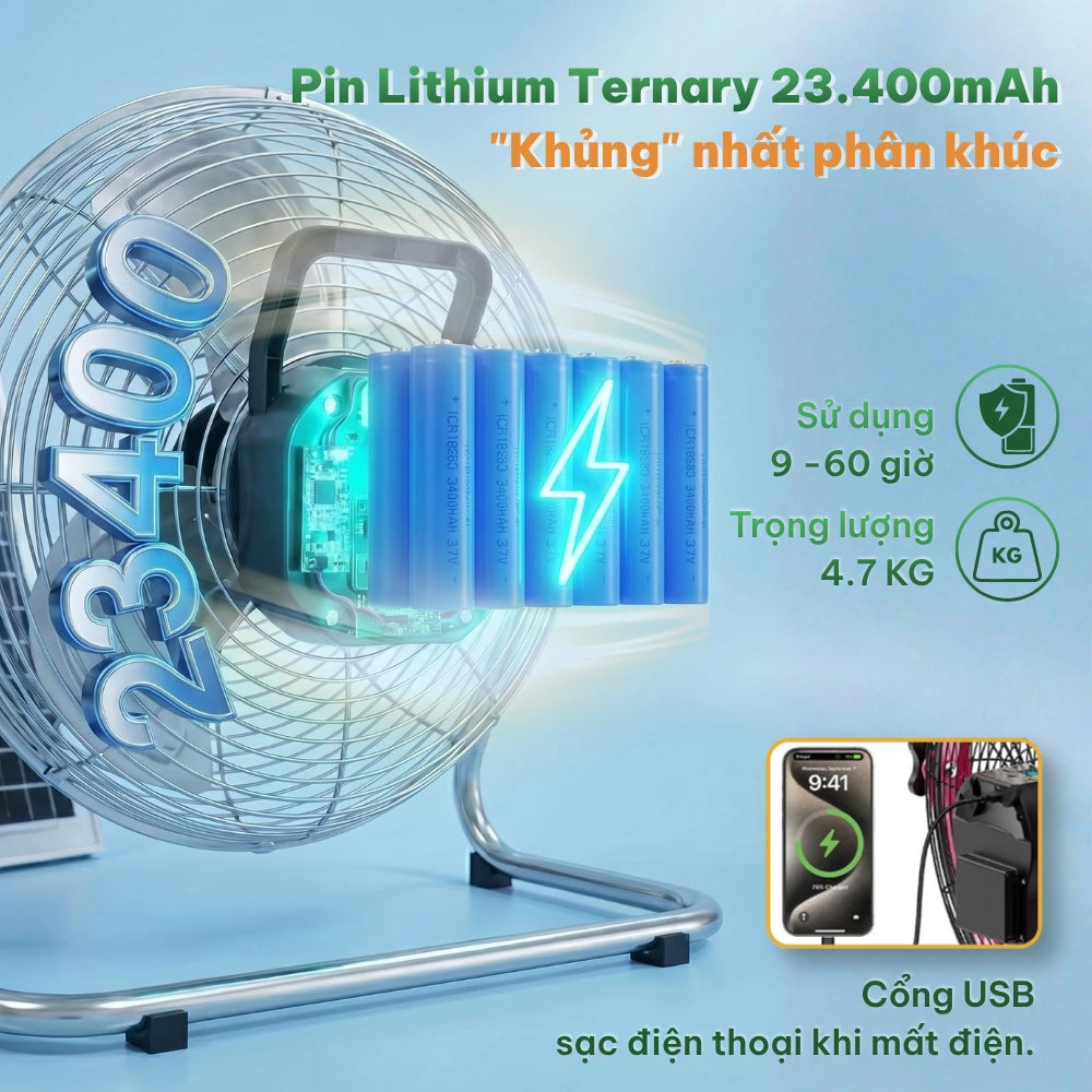 Quạt Tích Điện Chân Quỳ Năng Lượng Mặt Trời KAVA - Giải Pháp "Giải Nhiệt" Hoàn Hảo Khi Mất Điện